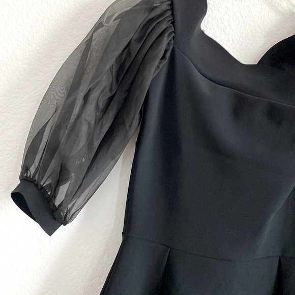 La Petite Robe di Chiara Boni Cocktail Midi Dress Black Ruched Ruff Sleeve Sz 42 - Picture 11 of 15